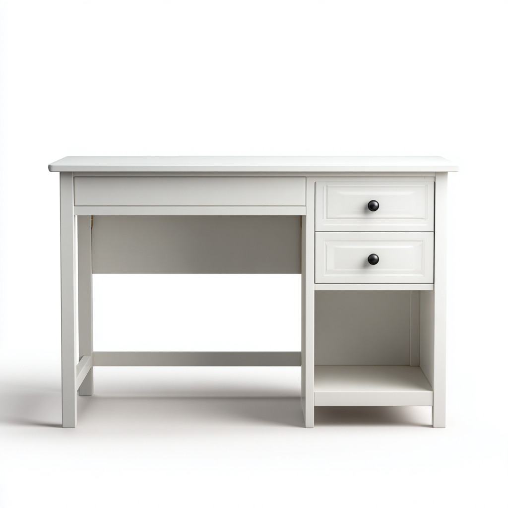 Mesa de oficina de madera 110x50x75 cm - blanca - adecuada para oficina - estilo clásico con 2 cajones y estante abierto-Livingza