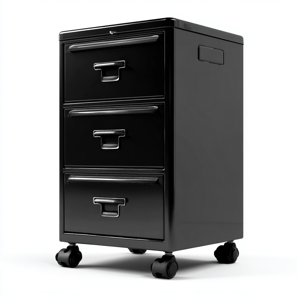 Archivador metálico 45x41x69 cm - negro - diseño moderno con ruedas - uso para oficina-Livingza