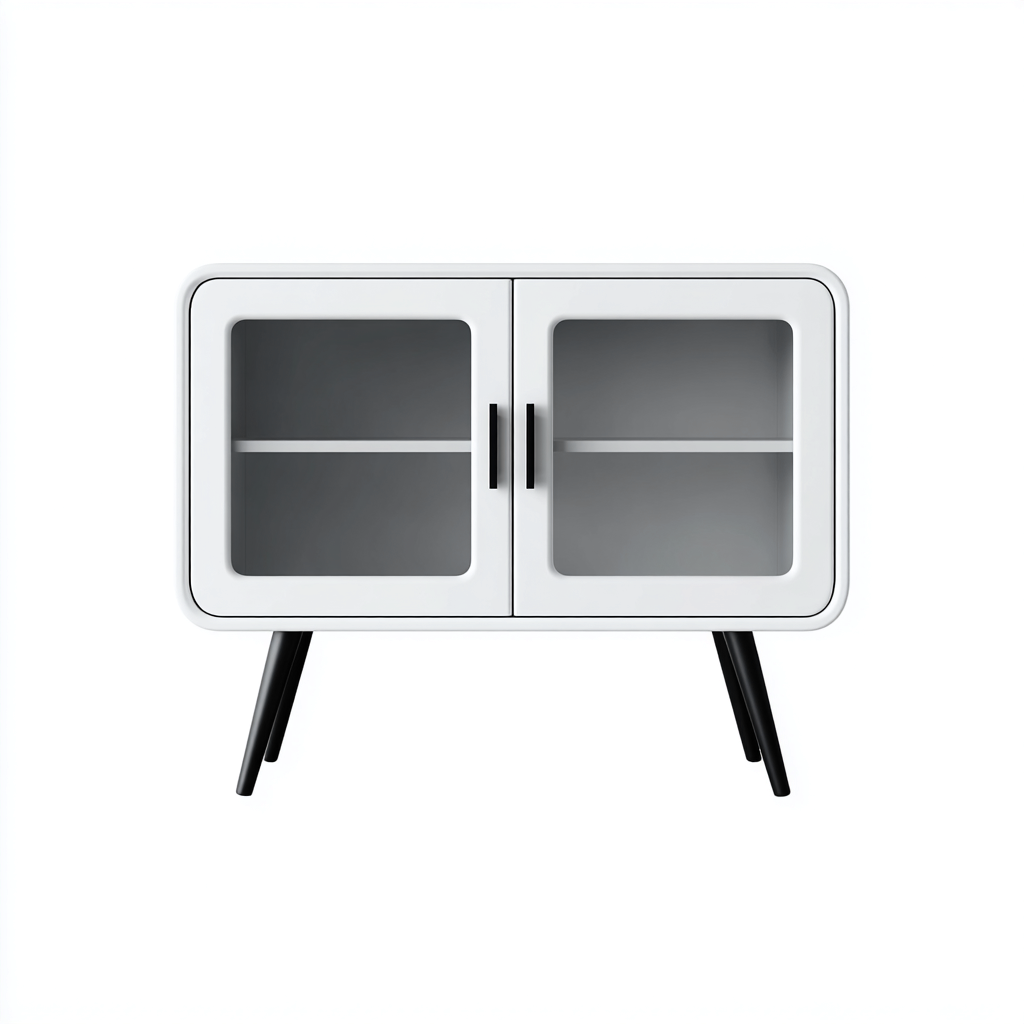 Mueble de TV de plástico y vidrio 100x40x80 cm - blanco - negro - para salón diseño moderno-Livingza