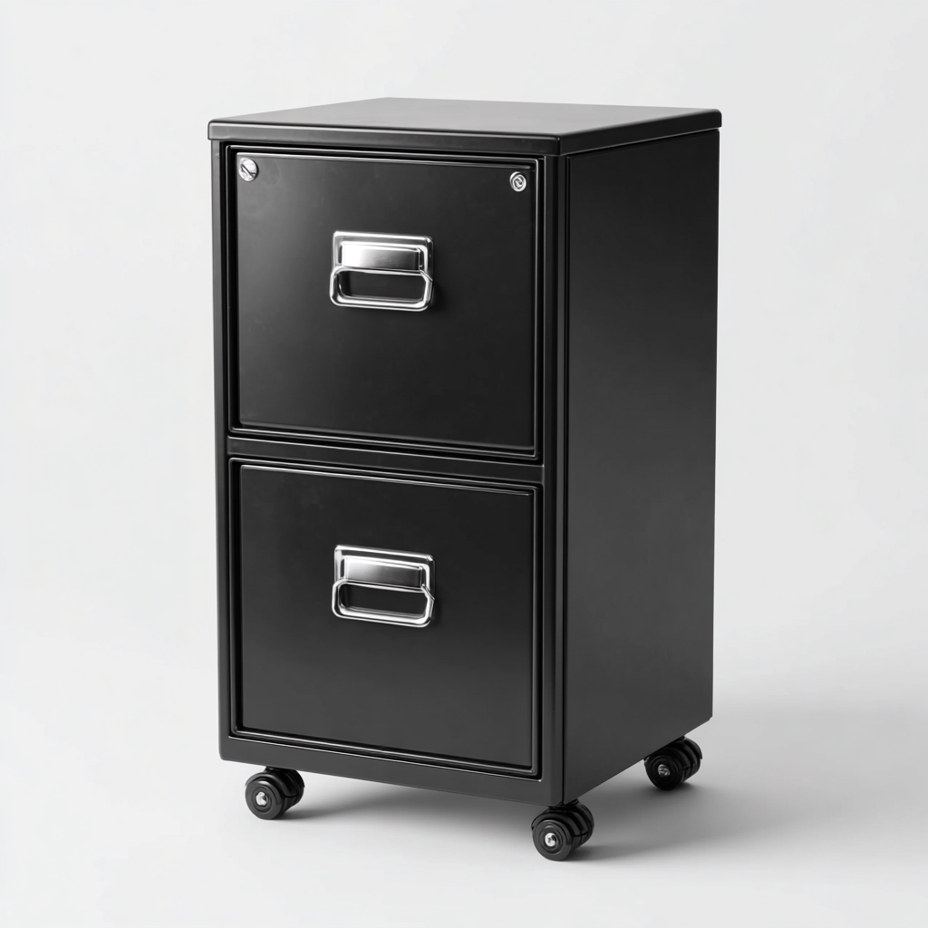 Archivador metálico 45x41x67 cm - negro - diseño moderno con ruedas - uso para oficina-Livingza