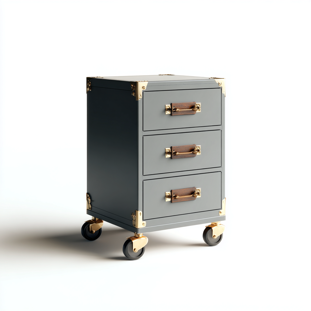 Archivador metálico 45x40x70 cm - gris - con ruedas y estilo industrial vintage para oficina-Livingza